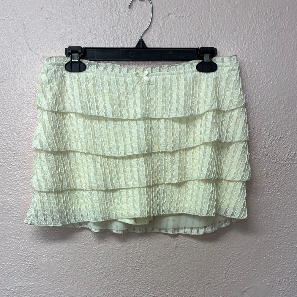 Cream Ruffled Mini Skirt